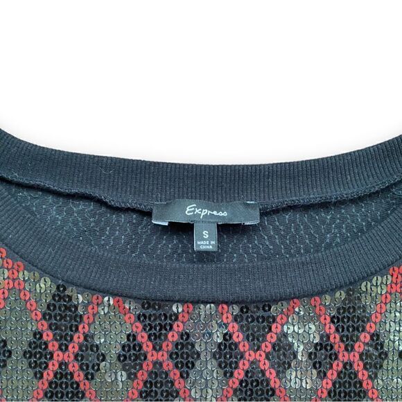 EXPRESS Sequin Argyle Print Boatneck Top - Picture 7 of 11